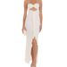 Stylish Open‑Back Strapless Ruched Split Hem Dress Fitted Bodycon Cocktail Long Dress_ecoleips.com