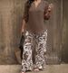 Men's Geometric Print V-Neck Casual Lounge Set Loose Fit Coffee Brown Polyester Pants And Top 1XL-4XL_ecoleips.com