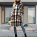 Women's Trendy Plaid Long Trench Coat Lapel Collar Loose Fit Long Sleeve Side Slit Design Fashion Casual Outerwear_ecoleips.com