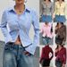 Women's Clothing Fashionable Casual V Neck Striped Shirt Top Women's Long Sleeve Spring Collection Versatile_ecoleips.com