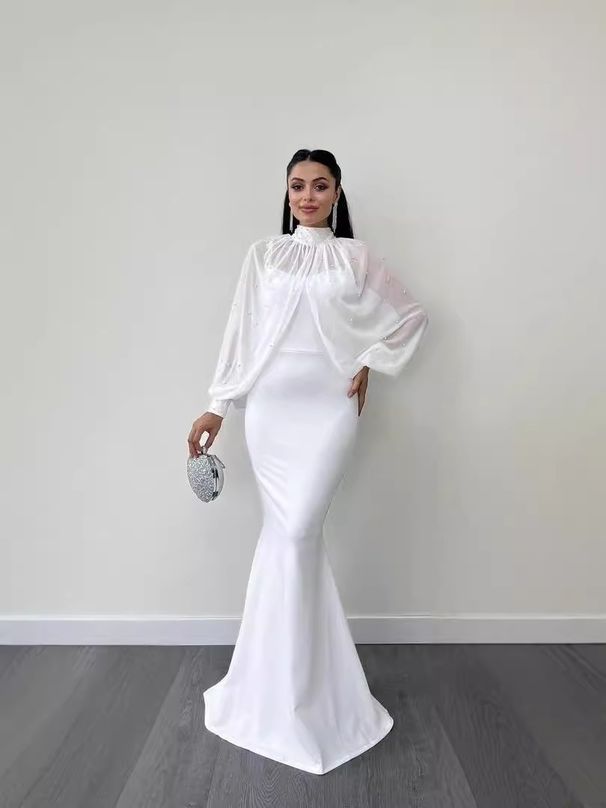 Women's Clothing Two Piece Set Beaded Halter Neck Top Sling Slim Fishtail Skirt Suit_ecoleips.com