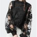 Women's Lace Puffed Sleeve Transparent Round Neck Solid Color Blouse Blouse_ecoleips.com