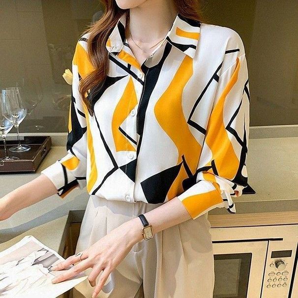 Women's Clothing long sleeved chiffon shirt spring fashion slim print tops large size all match shirt summer sun protection_ecoleips.com