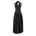 Elegant High-Slit Wrap Neck Halter Dress Classic Staple in Black And Army Green Stretchy Polyester S M L_ecoleips.com