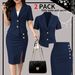 Sophisticated Office-To-Evening Blazer And Slit Skirt Set, 3/4 Sleeve Womens Suit For Spring Summer Commute_ecoleips.com