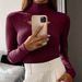 Women's Clothing Neck Sweater Fall Winter Hollow Knit Top Elegant Layering Stretch Slim Fit Pullover (Beige, Wine Red, Black, Coffee, White)_ecoleips.com