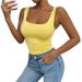 2025 European And American Cross-border New Women's Sleeveless Camisole With Square Neckline, Casual Basic Crop Top_ecoleips.com