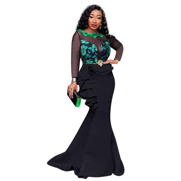 Women's Clothing Large Size Dress Women's Lace Mesh Perspective Ruffled Dress_ecoleips.com