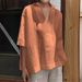Women's Clothing Spring And Summer V Neck Cotton And Linen All Match Solid Color Large Size Loose Mid Sleeve Women's Shirt_ecoleips.com