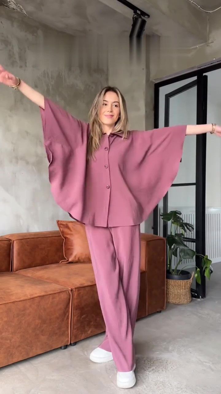 Women's Clothing Fashion Casual Suit Bat Sleeve Loose Shirt Trousers Two Piece Suit_ecoleips.com