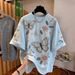 Women's Round Neck Loose Top Simulated Embroidered Pearl Butterfly Print Short Sleeve T-Shirt New Summer Fashion Casual Wear_ecoleips.com