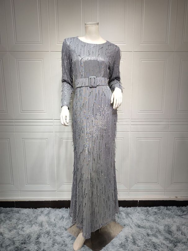 sequined tassel slim dress dress Muslim clothing_ecoleips.com