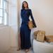 Women's Clothing New Elegant Temperament Solid Color Backless Satin High Slit Trumpet Sleeve Long Sleeve Dress_ecoleips.com