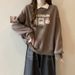 Foreign Trade Real Shot European Style Thin Polo Collar Sweatshirt Women, Loose Fit, Versatile, Korean Version, Printed_ecoleips.com