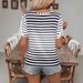 Women's Elegant Striped Top Short Sleeve Lace Detail Breathable Polyester Blend Office Casual Wear Tee_ecoleips.com