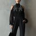Women's Black Embroidered Jumpsuit European American Style Long Sleeve Wide Leg Elegant Sophisticated Cool Shoulder Romper_ecoleips.com