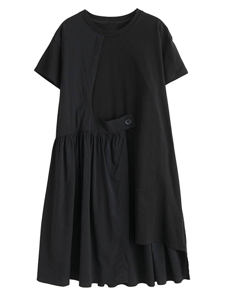 2026 Summer New Irregular Patchwork Vintage Dresses For Women Short Sleeve Loose Casual Ladies Dress Fashion Elegant Clothing_ecoleips.com