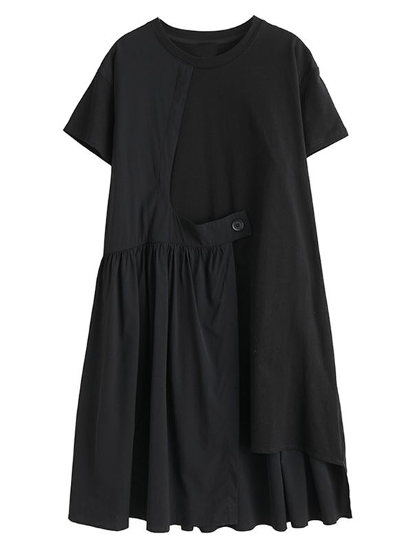 2026 Summer New Irregular Patchwork Vintage Dresses For Women Short Sleeve Loose Casual Ladies Dress Fashion Elegant Clothing_ecoleips.com