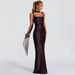 Women's Square Neck Spaghetti Strap Long Dress Solid Color Slim Fit Pleated Waist Fishtail Skirt Ribbon Ties_ecoleips.com