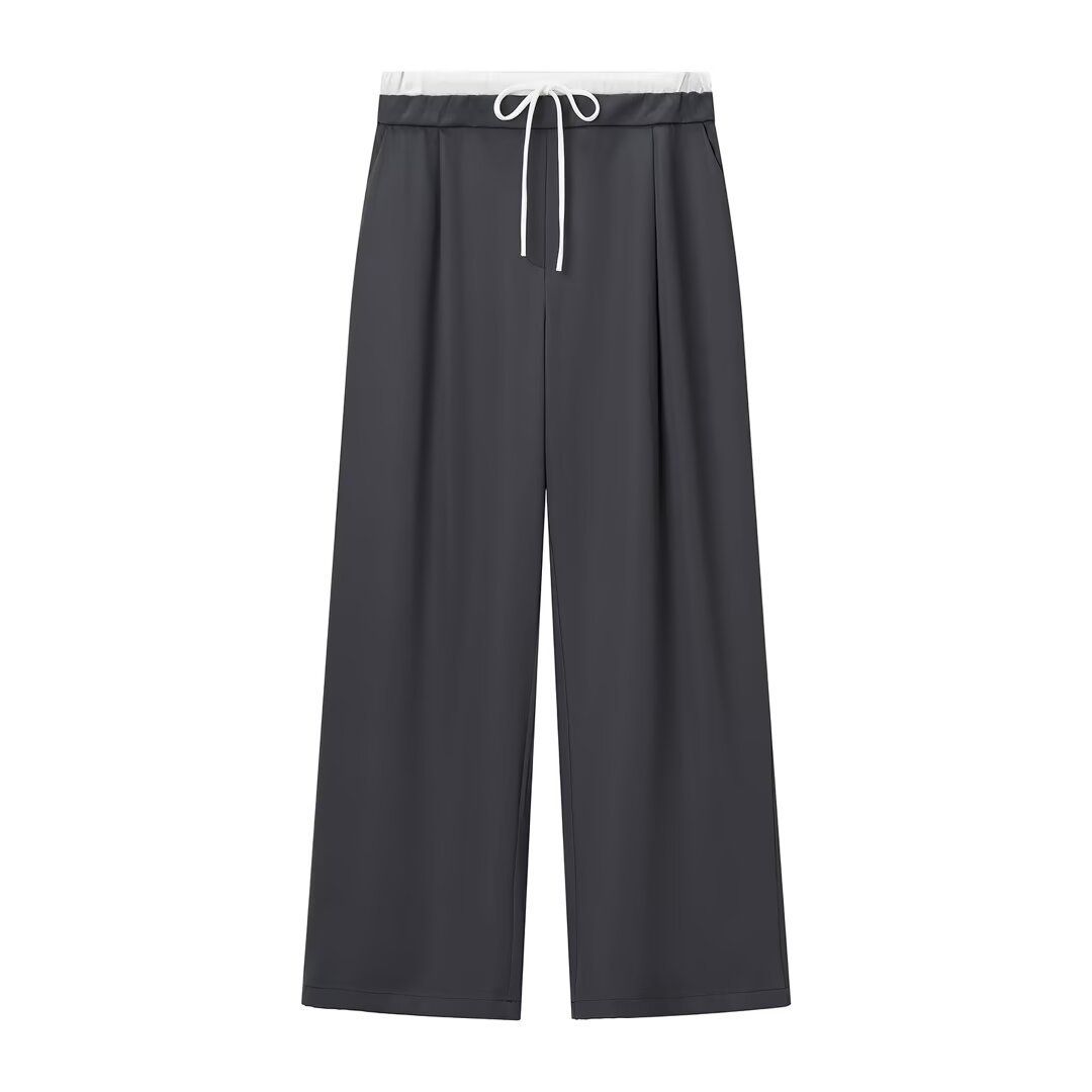 Women's Fashion Wide-Leg Pants – Stylish Double-Waist Trousers For Casual & Office Wear (Blue, Brown, Black, Beige, Gray, Cream Stripe)_ecoleips.com