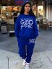 Women's Autumn And Winter Hip-hop Casual Street GOD Letter Pattern Printed Round Neck Sports Shirt+sports Pants Warm Set-660_ecoleips.com