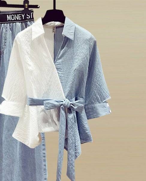Women's clothing New Fashion Fashionable Flesh-covering Slimming Top High-waisted Jeans Two-piece Set_ecoleips.com