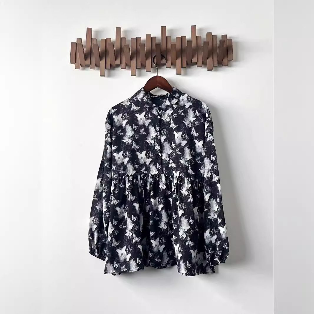 Women’s Clothing new retro butterfly print shirt women lazy loose shirt long sleeve jacket tops women_ecoleips.com
