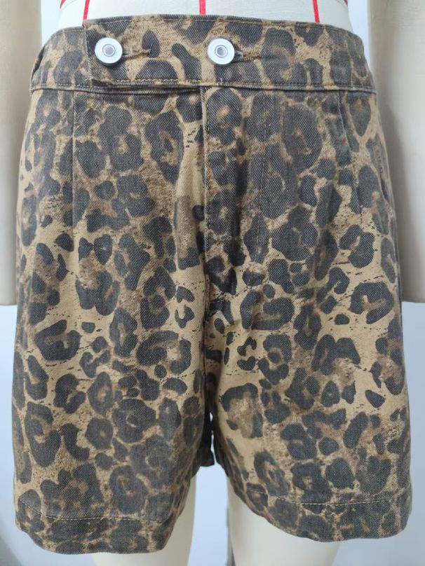 Animal Print Denim Vest & Shorts Set – Sleeveless Distressed Washed Fabric (S-XL, Streetwear, Cropped, Aesthetic, Polyester Blend)_ecoleips.com