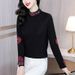 Autumn And Winter German Velvet Warm Inner Wear Embroidered Top For Women, Ethnic Style, Half-High Neck Base Shirt, Long_ecoleips.com