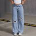 European And American Cross-border 2025 New Style Loose Light Blue Washed Wide-leg Jeans With Bow Embroidery_ecoleips.com