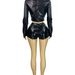 Women's Clothing Women's Leather Two Piece Set Stand Up Collar Motorcycle Style Long Sleeved Top And Shorts European American_ecoleips.com