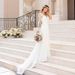 Elegant Deep V-Neck Backless Wedding Dress With Train | Lace Applique Long Sleeve Bridal Gown For Bride, Party, Stage | Sizes US2-26W (Ivory/White)_ecoleips.com
