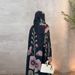 Elegant Printed Robe - Long Sleeve Flowy Abaya With Traditional Floral Design, Sizes S-XXL_ecoleips.com
