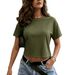 Summer High Elastic Short Sleeve Crew Neck Knit T-Shirt Casual Style Women's Top_ecoleips.com