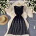 Women's Sleeveless round Neck Striped Knitted Dress European American Style Summer Waist Design Mid-Length Skirt_ecoleips.com