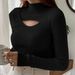 Women's Clothing Neck Sweater Fall Winter Hollow Knit Top Elegant Layering Stretch Slim Fit Pullover (Beige, Wine Red, Black, Coffee, White)_ecoleips.com