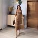 Women's Elegant Pleated Dress Solid Color Slimming Tummy Concealing Mesh Patchwork Magic Slim Dress For All Seasons_ecoleips.com