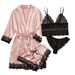 Women's Silk-Like Sleepwear Set – 4-Piece Loungewear Robe & Camisole (S-XXL) – Elegant Home & Outdoor Wear_ecoleips.com
