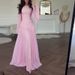 Elegant Chiffon Slim Fit Bodycon Dress for Women with Long Sleeve Flared Cuffs And High Waist Pure Color Flowy Dress (XS-XXXL 8 Colors)_ecoleips.com
