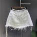 Women's White Frayed Irregular Denim Skirt Anti Exposure Ripped Pockets Mini Skirt for Spring/Autumn_ecoleips.com