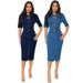 Women's Denim Short Sleeved Collared Bodycon Mid Length Dress_ecoleips.com