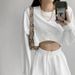 Women's Short Sweatshirt Korean Style Solid Color Loose Round Neck Long Sleeve Top Trendy Autumn Clothing For Women_ecoleips.com