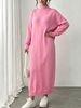 Women Lightweight Breathable Thin Knit Maxi Dress, Mock Neck Long Sleeve Drop Shoulder Oversized Loose Casual Daily Knit Dress_ecoleips.com