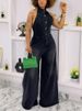 K New Collar Hanging Neck Single Breasted Backless Denim Jumpsuit For Women_ecoleips.com