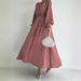 Women's Clothing Muslim Solid Color Sleeves With Belt Long Fashionable Temperament Dress_ecoleips.com