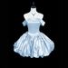 Blue off the Shoulder Satin Dress Puffy Short Princess Style for Women Suitable for Birthday Parties And Coming of Age Ceremonies_ecoleips.com