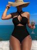 Women's Clothing New Swimsuit Women's High Waist Solid Color One Piece Sexy Backless Neck Swimsuit_ecoleips.com