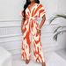 Women's Clothing elegant V neck full body printing bat sleeves wide jumpsuit_ecoleips.com