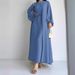 Middle Eastern Abaya Set Dress Muslim Women's Clothing With Tie-Waist Loose-Fitting Long Robe_ecoleips.com