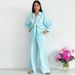 Women's Clothing New Casual Suit 100% Cotton Double Layer Corrugated Lapel Shirt + Pocket Wide Leg Pants_ecoleips.com